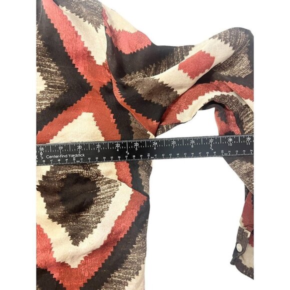 Lauren Ralph Lauren 100% Silk Top Womens 1X Brown Brick Red Aztec Southwestern - Picture 9 of 10